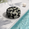 Indoor/Outdoor Inflatable Ottoman with Handle, Decorative Fade-Resistant Round Footstool D21 x H9 inch, Portable Ottoman Pouf for Patio Garden Camping, Elegant Vines Black