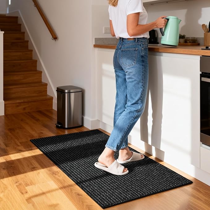 Softlife Rugs for Entryway 2x3 Faux Jute Rug Dirt Trapper Small Bathroom Rug Washable Door Rugs Kitchen Mat Modern Farmhouse Carpet for Front Porch Bathroom Kitchen Bedroom, Black