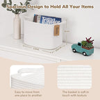 Goodpick Rope Basket, Storage Baskets for Organizing, Rectangle Baby Nursery basket with Handles, Small Woven Basket for Shelves, Living Room, 13 x 10 x 9 Inches, White