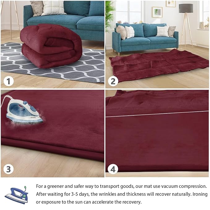 Baby Play Mat for Floor Nursery Muscle Mat Area Rug Playroom Rug 50"x50" Memory Foam 1.3" Thick Crawling Mat for Babies,Toddlers, Infants,Kids (Burgundy)