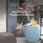 Keter Urban Knit Pouf Ottoman Set of 2 with Storage Table for Patio and Room Décor - Perfect for Balcony, Deck, and Outdoor Seating, Misty Blue & Taupe