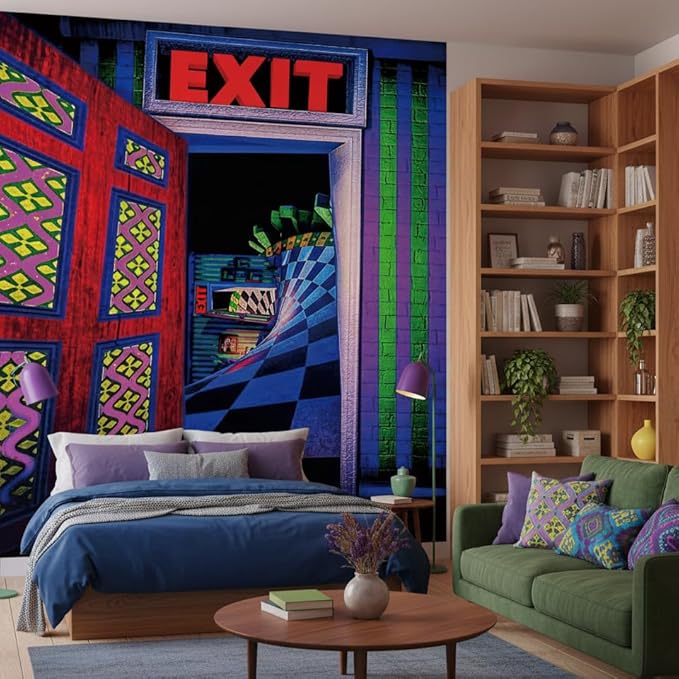 3D Exit Blacklight Tapestry Wall Decor for Men Bedroom, Trippy 3D Illusion Glow in the Dark Wall Hanging Backdrop for Men Guys Game Room, UV Reactive 3D Poster for Living Room Dorm 60x79 Inches