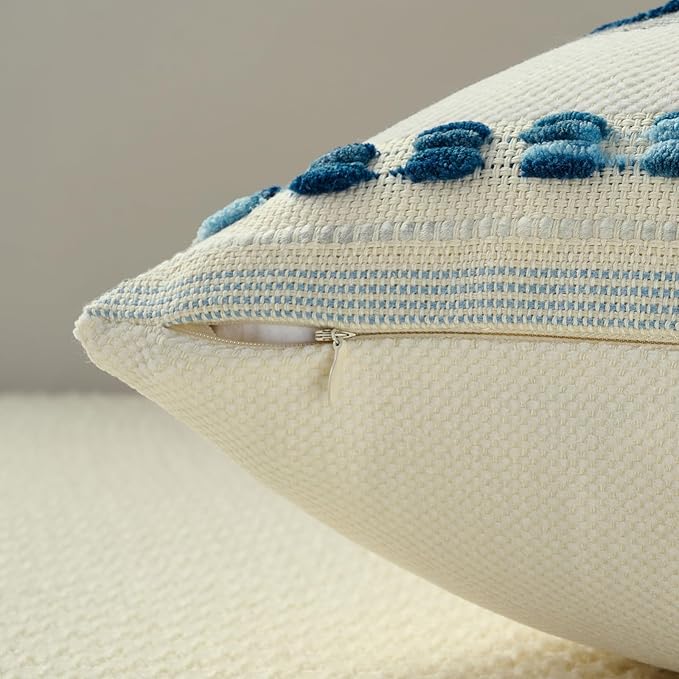 FUTEI Blue Decorative Throw Pillow Covers 18x18 Inch Set of 2, Soft Tufted Striped Textured Accent Cushion Case,Boho Pillows for Couch Decor