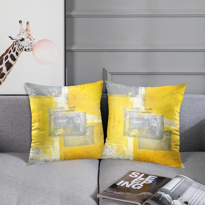 Britimes Throw Pillow Covers Modern Home Art Decor, 20 x 20 Inches Set of 2 Pillow Cases Decorative, Abstract Oil Painting Pillowcases for Bedroom, Living Room, Cushion Couch Sofa, Yellow Grey