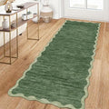 GarveeHome Scalloped Washable Runner Rug 2x6 Runner Abstract Modern Green Kitchen Runner Rug Non Slip Farmhouse Entryway Rug Soft Bathroom Rugs Stain Resistant Carpet for Laundry Bedroom 2'x6'