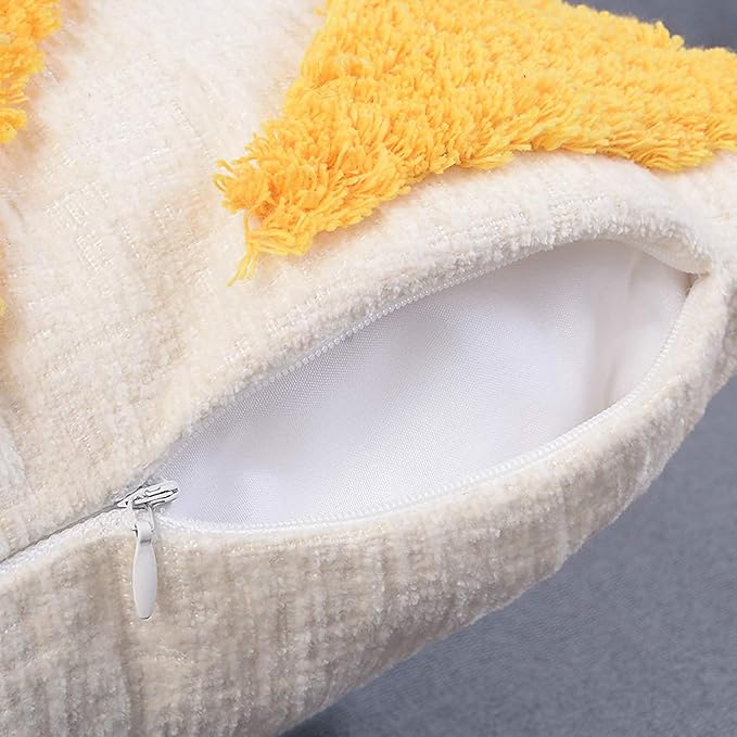 Boho Yellow Lumbar Throw Pillow Cover 12x20 Inch with Tassels, Moroccan Tufted Cream Chenille Fabric Small Accent Textured Cushion Case for Bed Couch, 1 PC Cover Only No Insert