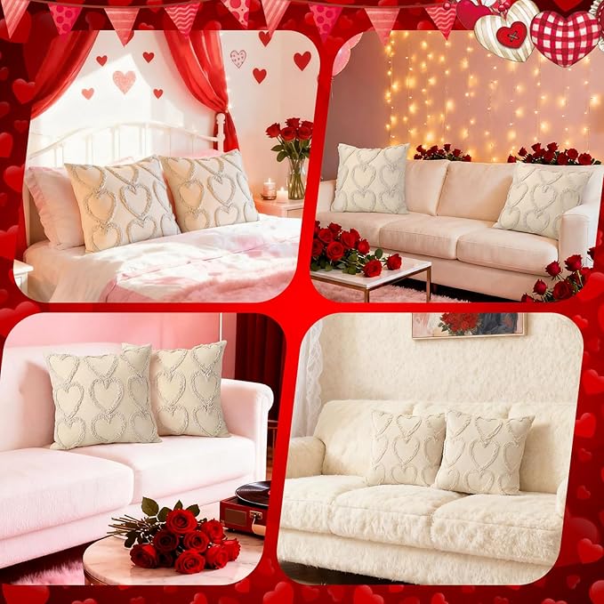 Oudain Set of 2 Heart Love Cute Decorative Throw Pillow Covers, 18 x 18 Inches Soft Plush Faux Fur Pillow Covers for Couch Sofa Indoor Outdoor Home Decoration