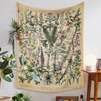 Vintage Flowers Tapestry 48”x36”, Long Vertical Wall Hanging Reference Illustrative Botanical Tapestries for Bedroom Aesthetic Floral Tapistry Botanical Plants Tapestry Wall Hanging Cute Bedroom Decor