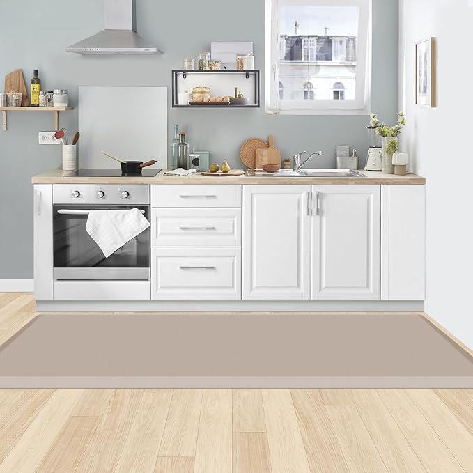 KitchenClouds Kitchen Mat Cushioned Anti Fatigue Rug 20"x39" Water Resistant, Non Slip, Standing and Comfort Desk/Floor Mats for House Sink Office (Khaki)