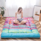 MAXYOYO Bohemian Futon Floor Mattress Boho Floral Style Japanese Tatami Mat Foldable Bed Portable Camping Sleeping Pad Lounger Couch Bed, Queen