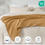 PHF 100% Cotton Muslin Throw Blanket 50" x 60", 4-Layer Lightweight Gauze Throw, Breathable Cloud-Soft Minimalist Blanket for Bed, Couch, Camping & Baby, Amber, Ideal Gift