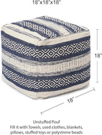 REDEARTH · UNSTUFFED Pouf Ottoman Cover Textured Cube Bean Bag Poof Pouffe Footrest for Living Room, Bedroom, Patio, Gym; 100% Cotton (18"X18"X18", Indigo Impressions)