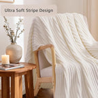 WRENSONGE Striped Throw Blanket, White Soft Cozy Fluffy Warm Hand Made Throw Blankets for Couch, Sofa, Chair, Bed, Camping, Picnic, Travel Lightweight Bed Blanket - 60"*80"