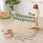Baby Play Mat for Floor,1.3" Thick Elasti-Foam 50"×50" Playpen Mat for Tummy Time,Water Repellent Soft Coral Velvet for Toddler,Infant,Kids,Non-Slip Backing Safe for Crawling(Beige)