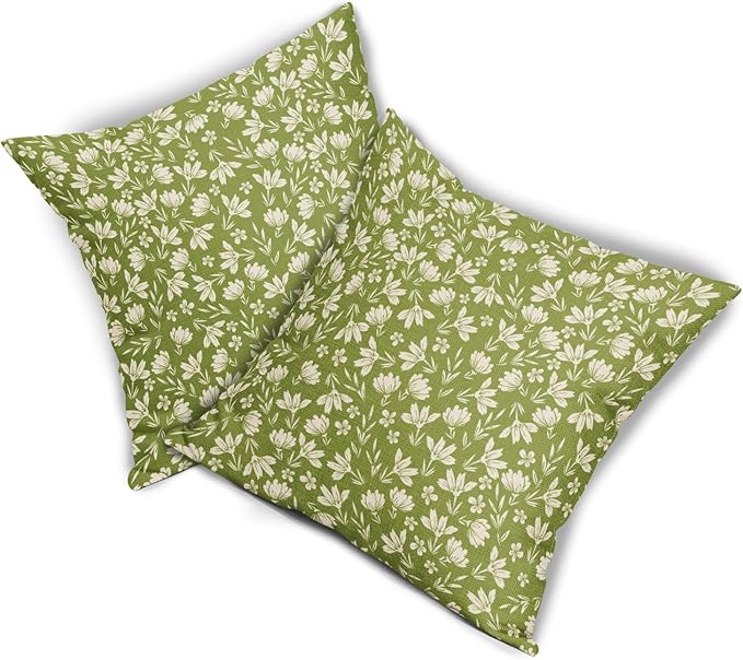 Lime Green Pillow Covers 18x18 Set of 2 Vintage Floral Rustic Old Style Cute Flower Print Decorative Outdoor Pillowcases Seasonal Farmhouse Throw Cushion Case Decor for Couch Sofa Bed