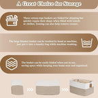 Goodpick Woven Storage Basket, 22”x17”x12” Large Blanket Storage for Living Room, Rope Baskets for Organizing, Rectangle Nursery Toy Box With Handles, Brown and White