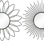 3 Pack Metal Mirrors for Wall Sunburst Wall Mirrors Home Décor Decorative Hanging Wall Art for Living Room Bedroom Entryway (Black2, Flower+Sunburst)