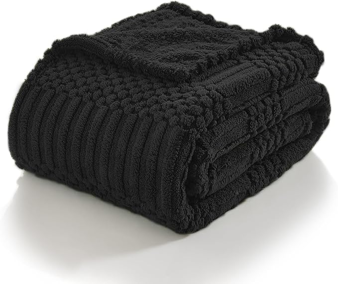 lifein Throw Blanket for Couch-Black Boho Throw Blanket, Soft Fleece Plush Lightweight Blankets&Throws for All Seasons, Fuzzy Decorative Blankets for Livingroom Bed Sofa Chair (50x60, Black)