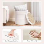 PINPLUS Round Storage Ottoman Foot Rest Stool with Tray Velvet Sherpa Folding Storage Ottoman,Boucle Foot Rest for Living Room, Bedroom, Dorm（White）