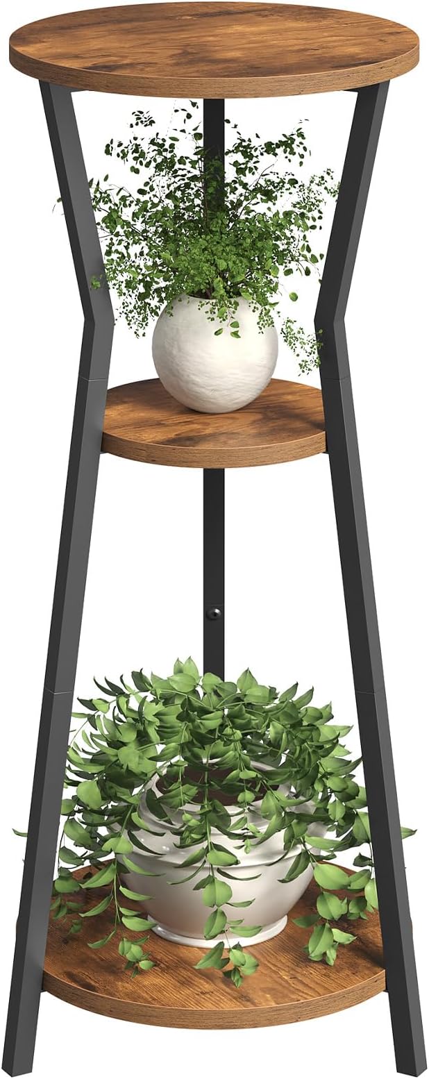 Plant Stand Indoor, 3 Tier Round Corner Plant Stand Indoor, Round Plant Holder Rack, 35" Tall Plant Shelf for Living Room, Balcony, Patio, Rustic Brown and Black PSHR0401