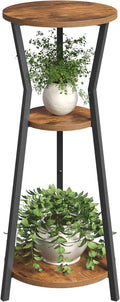 Plant Stand Indoor, 3 Tier Round Corner Plant Stand Indoor, Round Plant Holder Rack, 35" Tall Plant Shelf for Living Room, Balcony, Patio, Rustic Brown and Black PSHR0401
