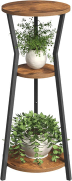 Plant Stand Indoor, 3 Tier Round Corner Plant Stand Indoor, Round Plant Holder Rack, 35" Tall Plant Shelf for Living Room, Balcony, Patio, Rustic Brown and Black PSHR0401