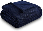 NEWCOSPLAY Super Soft Throw Blanket Dark Navy Premium Silky Flannel Fleece Leaves Pattern Lightweight Bed Blanket All Season Use (Dark Navy, Throw(50"x60"))