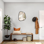 Black Asymmetrical Mirror Irregular Oval Wall Mirror Modern Wood Frame Unique Shape Wall Mounted Vanity Artistic Mirror Decorative for Living Room Bedroom Bathroom Entryway Large 16"x12"