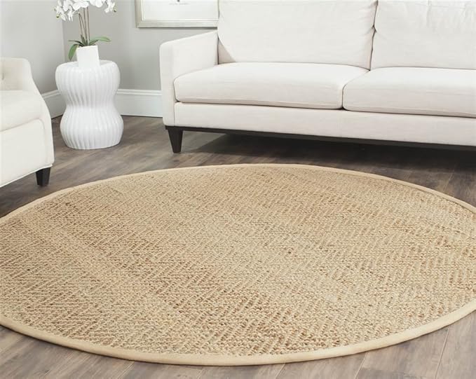 SAFAVIEH Natural Fiber Collection 4' Round Natural NF731A Handmade Farmhouse Fringe Premium Jute Area Rug