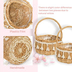 2 Pack Flower Girl Basket, Small Wicker Basket with Silk Petals, White Ribbon, Plastic Liner, Decorative Woven Willow Rattan Basket for Wedding, Gifts, Camping, Home Decor