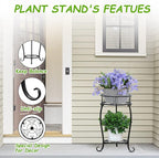 Potted Plant Stand 2 Tier Metal Flower Pot Stand Anti-Rust Heavy Duty Plant Holder Shelf for Home Indoor Outdoor