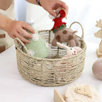 Round Seagrass Storage Basket with Handles - Handwoven Wicker Basket (12.01"Dx5.51"H)