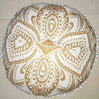 24" White Gold Flower Mandala Barmeri Large Floor Pillow Cover Cushion Meditation Seating Ottoman Throw Cover Hippie Decorative Zipped Bohemian Pouf Ottoman Pom Pom Cases ( 24 " round)