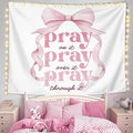 LIANGW Pink Coquette Bow Christian Tapestry, Inspirational Christian Tapestry for Women, Indoor Outdoor Wall Art Tapestriesfor Home Bedroom Girls Dorm Apartment- Pray On It 50x60 inches
