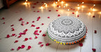 CRAFT KALA Boho Large Floor Pillow Pouf Cover Mandala Meditation Room Pillow Cover for Adults Round Bohemian Seating Pouf Cushion Cover for Kids Playroom 22" Grey Ombre