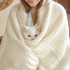 Amélie Home Chevron Chenille Knit Throw Blanket for Couch, Cozy Texture Decorative Soft Blanket for Sofa & Chair, 60"x80", Ivory