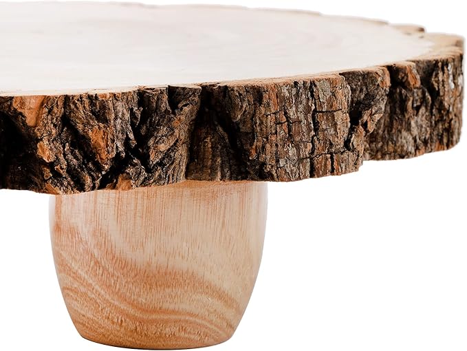 Frcctre 11 Inch Wood Cake Stand, Round Wooden Cupcake Pedestal, Paulownia Woods Slice with Legs, Rustic Cake Holder Wooden Serving Tray Serving Board Display Wood Plant Stand
