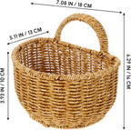 TEHAUX Hand Woven Hanging Basket for Kitchen Storage Lightweight Wall Mounted Rattan Style Organizer 7.08X5.90X5.11 Inches Space-Saving Container for Household Sundries