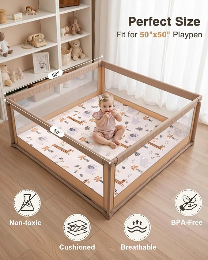 Baby Play Mat for Floor,1.2" Thick 50x50 Playpen Mat,Safe Padding Tummy Time Mats for Babies and Infants Toddlers,Cushioning Foam Mats for Kids Crawling,Non-Slip Baby Playmat,Yoga,Tatami,Nursery Rug