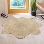 Chardin Home Hand Woven Natural Jute Braided Rug – 4x4 ft Scalloped rug| Rustic Boho Farmhouse Reversible Rug for Entryway, Front Door, Kitchen, Nursery, Dining Room, or Patio | Solid Natural jute Rug