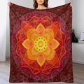Red Mandala Throw Blanket Bright Circular Ethnic Pattern Native Indian Ornament Blanket for Sofa Bed Couch Chair Or Dorm 70"x80"