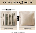 ANRODUO Pack of 2 Boho Decorative Throw Pillow Covers 18x18 Farmhouse Cushion Case Striped Chenille Pillow Cases Square Pillow Covers Accent Neutral Pillowcase for Sofa Couch Bed, Gray Stripe 2