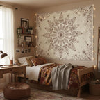 Accnicc Boho Floral Mandala Tapestry Wall Hanging Bohemian Beige Flower Tapestry Aesthetic Hippie Indian Large Tapestries for Bedroom Living Room Dorm Decor 80 x 60 Inch