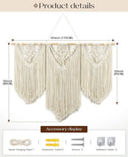 Tempospark Large Macrame Wall Hanging, 43" Wx32 L Boho Wall Hangings for Living Room Bedroom Nursery, Boho Chic Large Macrame Tapestry for Bedroom Wall Decor (Weave)