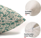 Aqua Floral Pillow Covers 12x20 Set of 2 Vintage Rustic Old Style Cute Small Flower Teal Cream Print Decorative Outdoor Pillowcases Farmhouse Throw Cushion Case Decor for Couch Sofa Bed