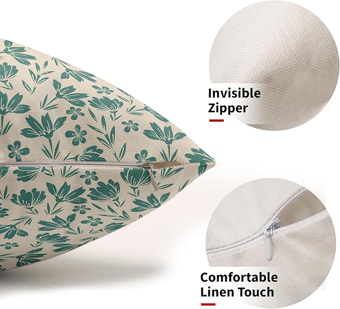 Aqua Floral Pillow Covers 12x20 Set of 2 Vintage Rustic Old Style Cute Small Flower Teal Cream Print Decorative Outdoor Pillowcases Farmhouse Throw Cushion Case Decor for Couch Sofa Bed