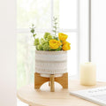Ceramic Planter with Elevated Stand – Bamboo Indoor Plant Stand, Display for Greenery, Shelf or Patio Placement – Tribal Boho Design for Sculptural Height, Home Decor, Outdoor Decor – 8", Ivory