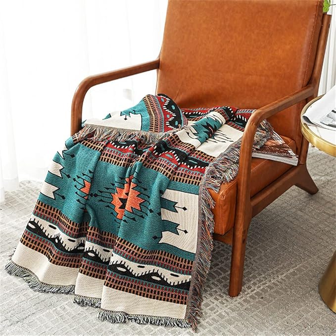 Homesy Boho Throw Blankets Southwestern Bed Throws Cover Reversible Green Aztec Southwest Blanket for Couch Chair Sofa Home Outdoor Beach Car Tent Travel Camping 63"x87"