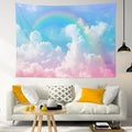 LB Cloud Rainbow Wall Tapestry Pastel Rainbow Pink White Cloud with Blue Sky Tapestry Nature Landscape Wall Decor for Bedroom Living Room Dorm 60Wx40L Inches