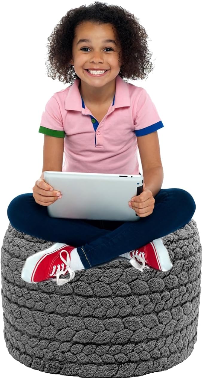 Asuprui 20x14 Inch Unstuffed Ottoman Pouf Cover – Lightweight Foot Rest, Floor Bean Bag Chair, Storage Pouf for Living Room, Bedroom & Balcony (Filler Not Included) (Gray)